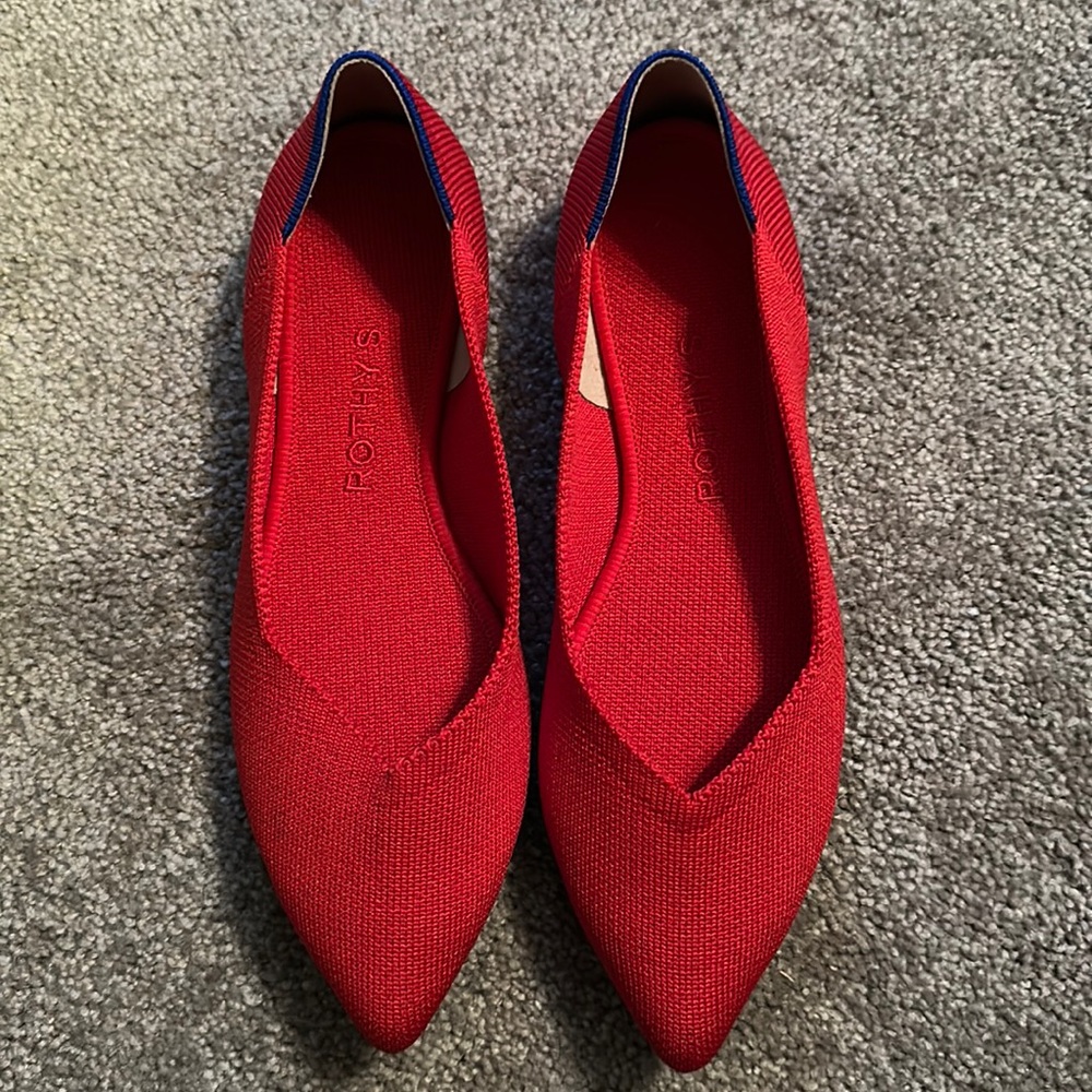 EUC Worn Twice Rothy’s The Point Flats Bright Red Size 6.5 6 1/2